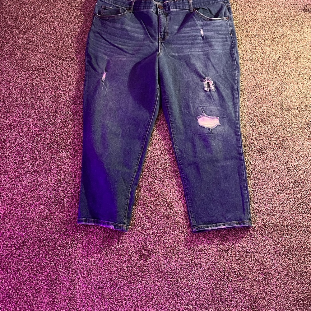 Women’s Terra & Sky Distressed Capri Jeans - Blue, Size 22